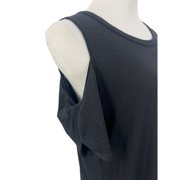 Free People Casual Black Cold Shoulder Side Slits Relaxed Boho Jersey Maxi Dress - Picture 7 of 14